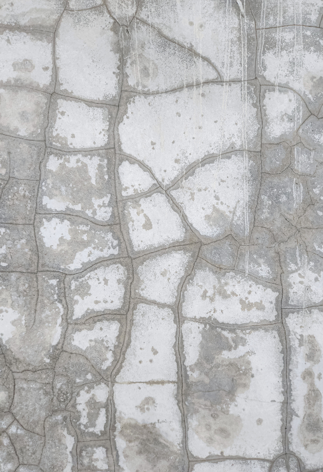 close-up of cracked concrete with wet areas around crack